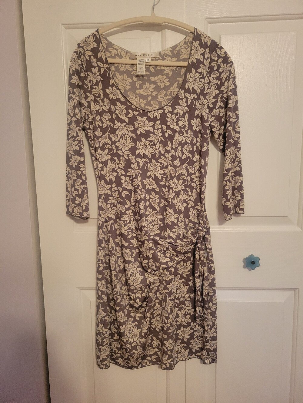 Max Studio Cream Floral Print 3/4 Sleeve Body Con Dress